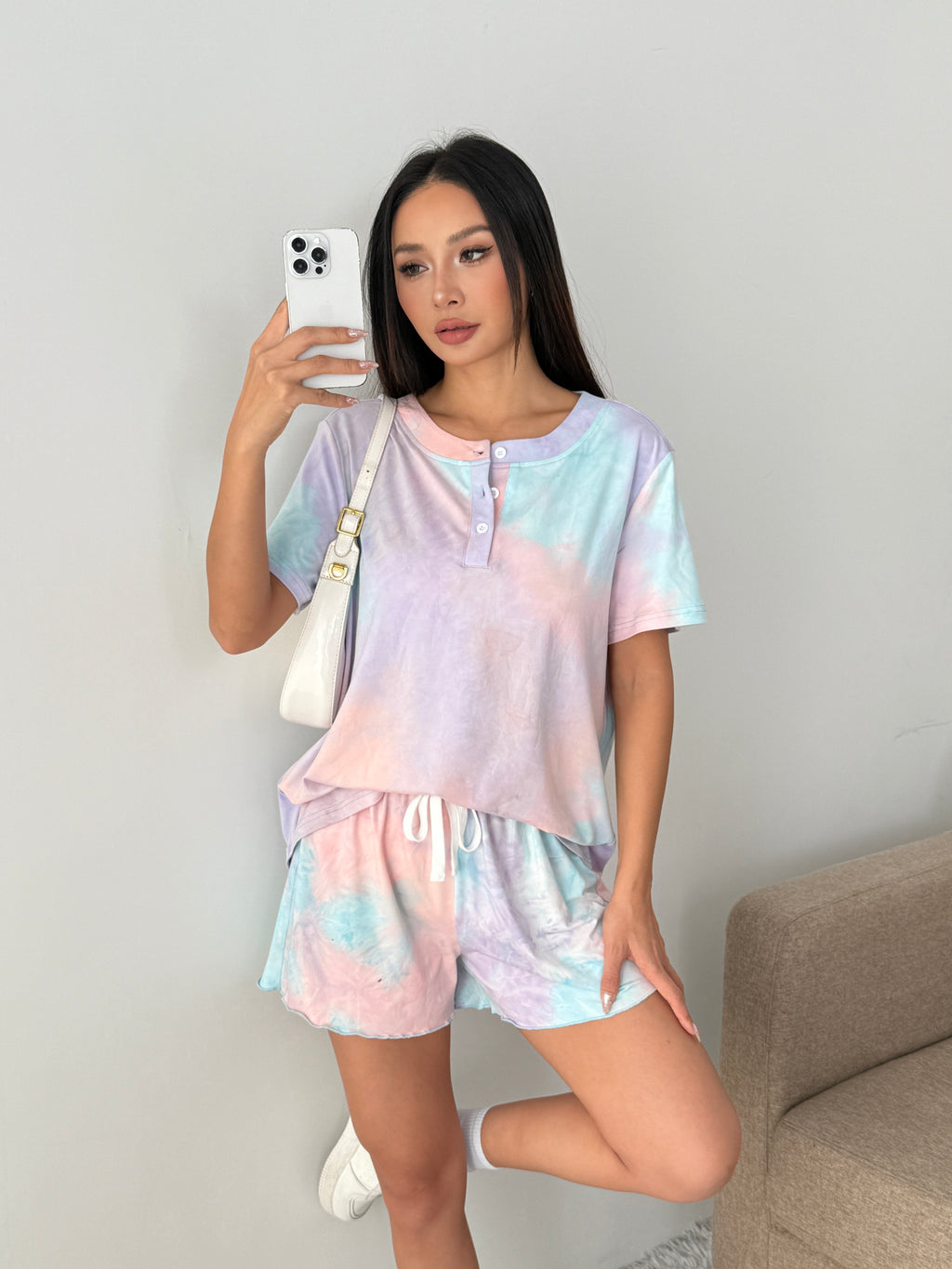 duomuxzs Tie Dye Pajamas Set Womens Loungewear Sleepwear 2 Piece PJ Sets