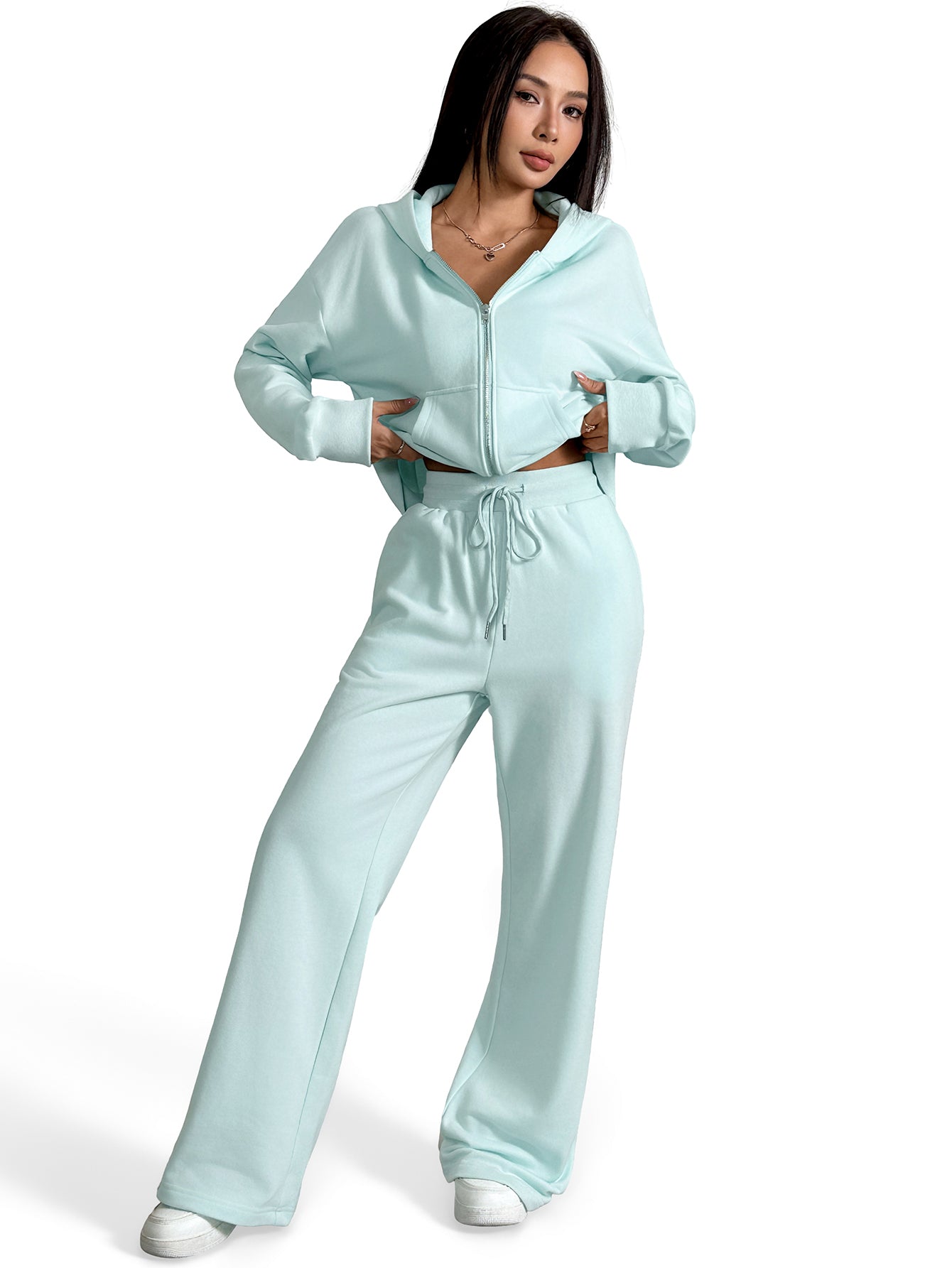 Women Sweatsuits 2 piece Outfit Zip Up Hoodie Set Lounge Sweatpants Set Wide Leg Pants Matching Tracksuit Sets