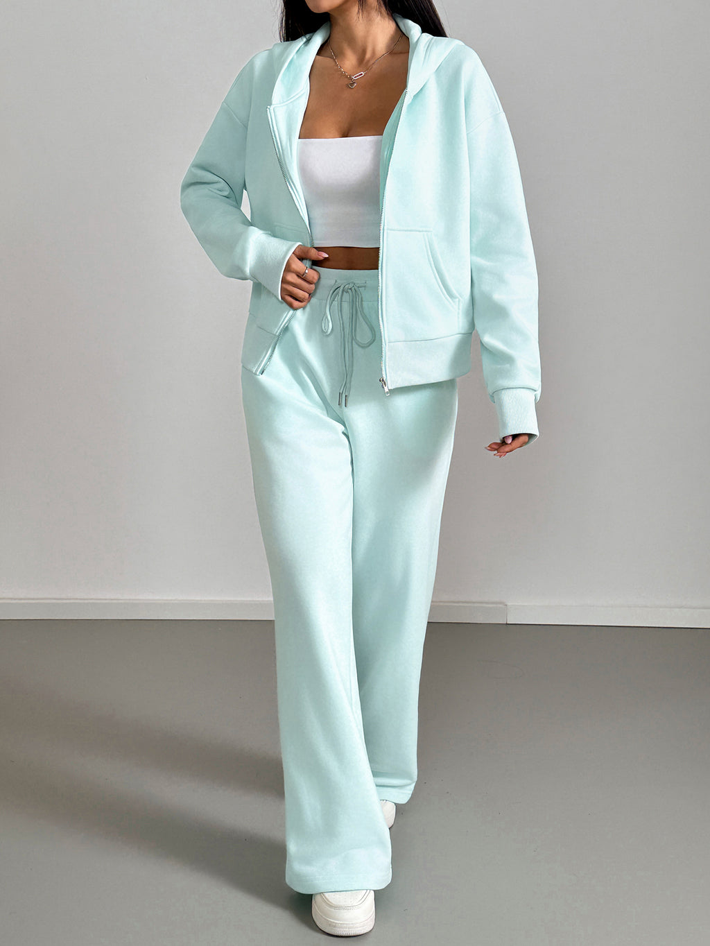 Women Sweatsuits 2 piece Outfit Zip Up Hoodie Set Lounge Sweatpants Set Wide Leg Pants Matching Tracksuit Sets