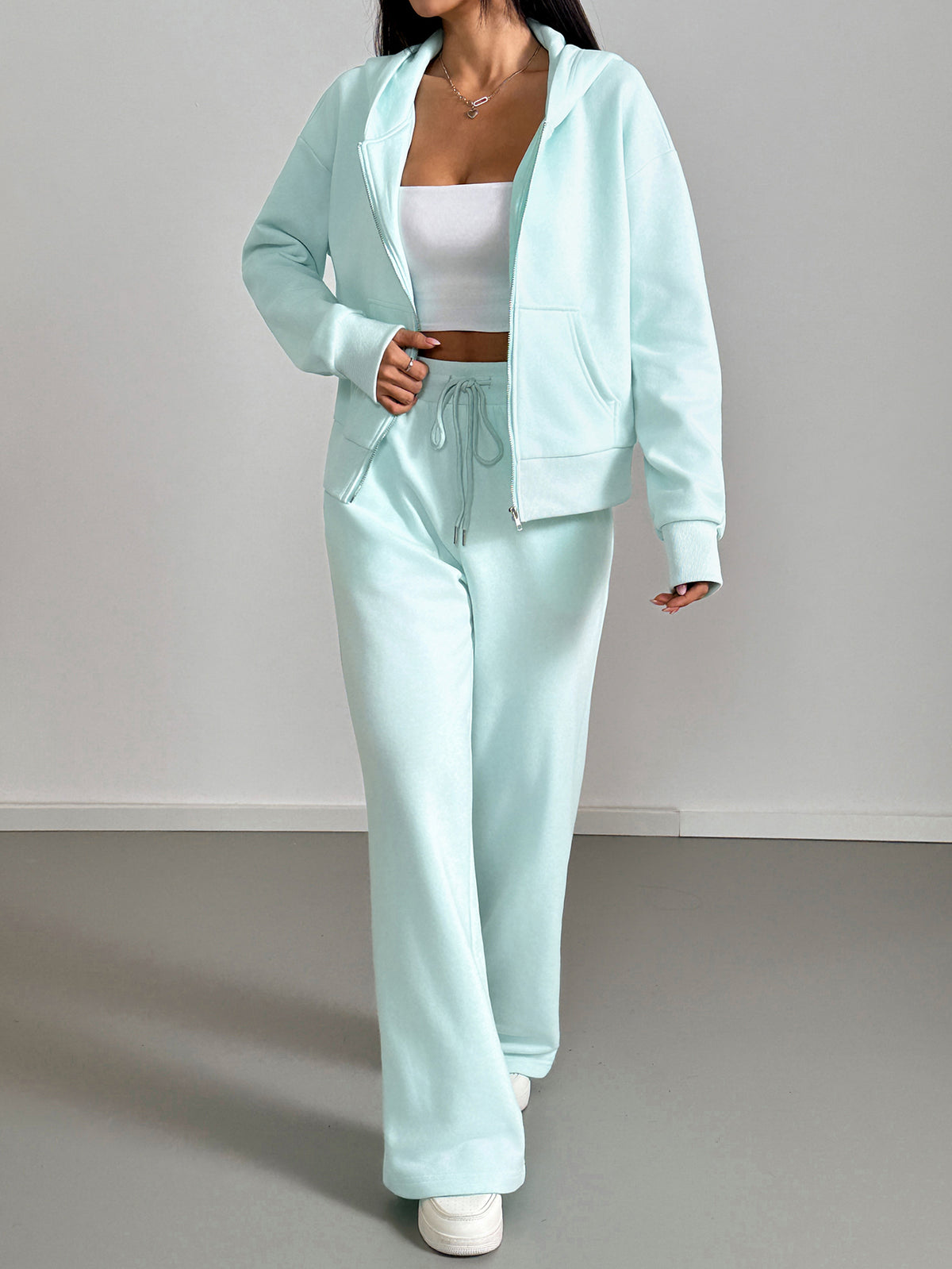 Women Sweatsuits 2 piece Outfit Zip Up Hoodie Set Lounge Sweatpants Set Wide Leg Pants Matching Tracksuit Sets