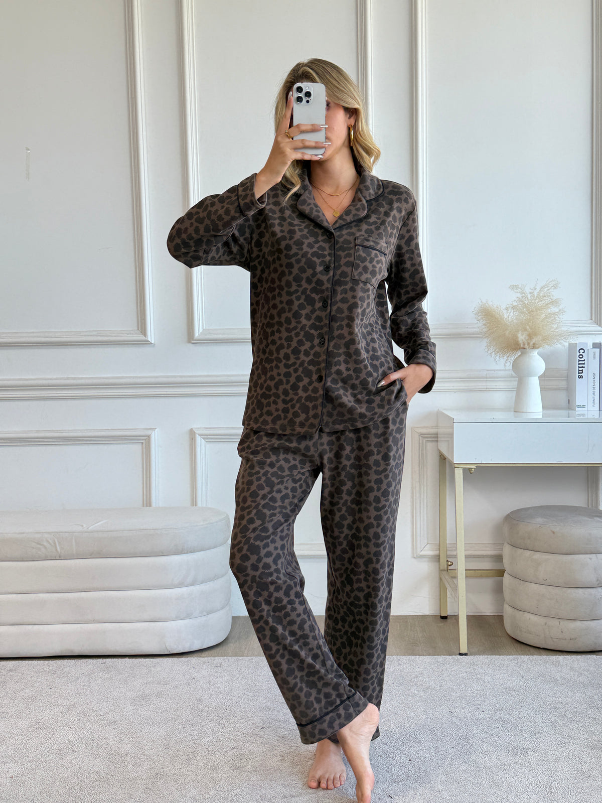 duomuxzs Pajamas Women's Long Sleeve Sleepwear Soft Button Down Loungewear Pjs Lounge Set Nightwear XS-XXL
