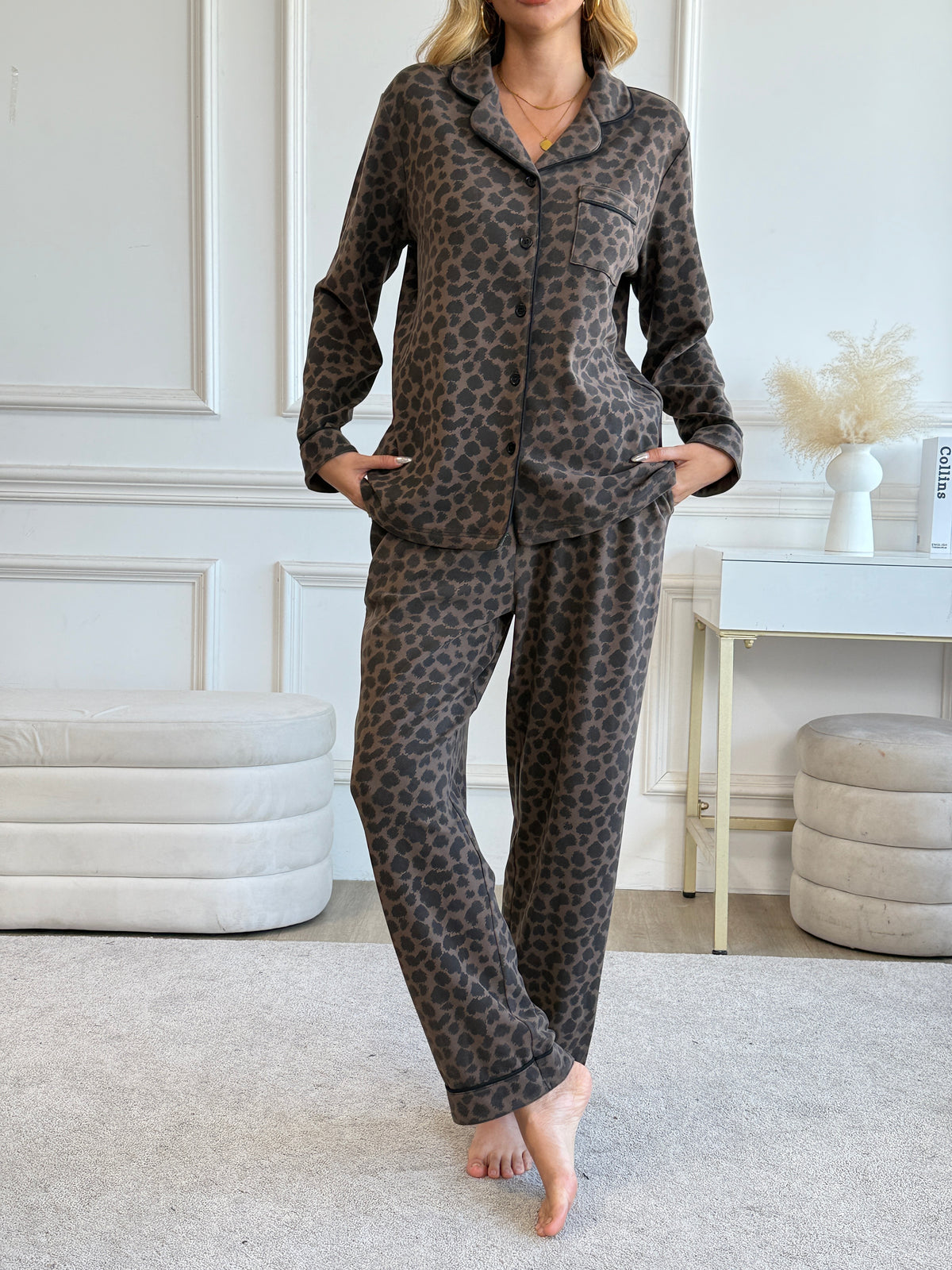 duomuxzs Pajamas Women's Long Sleeve Sleepwear Soft Button Down Loungewear Pjs Lounge Set Nightwear XS-XXL