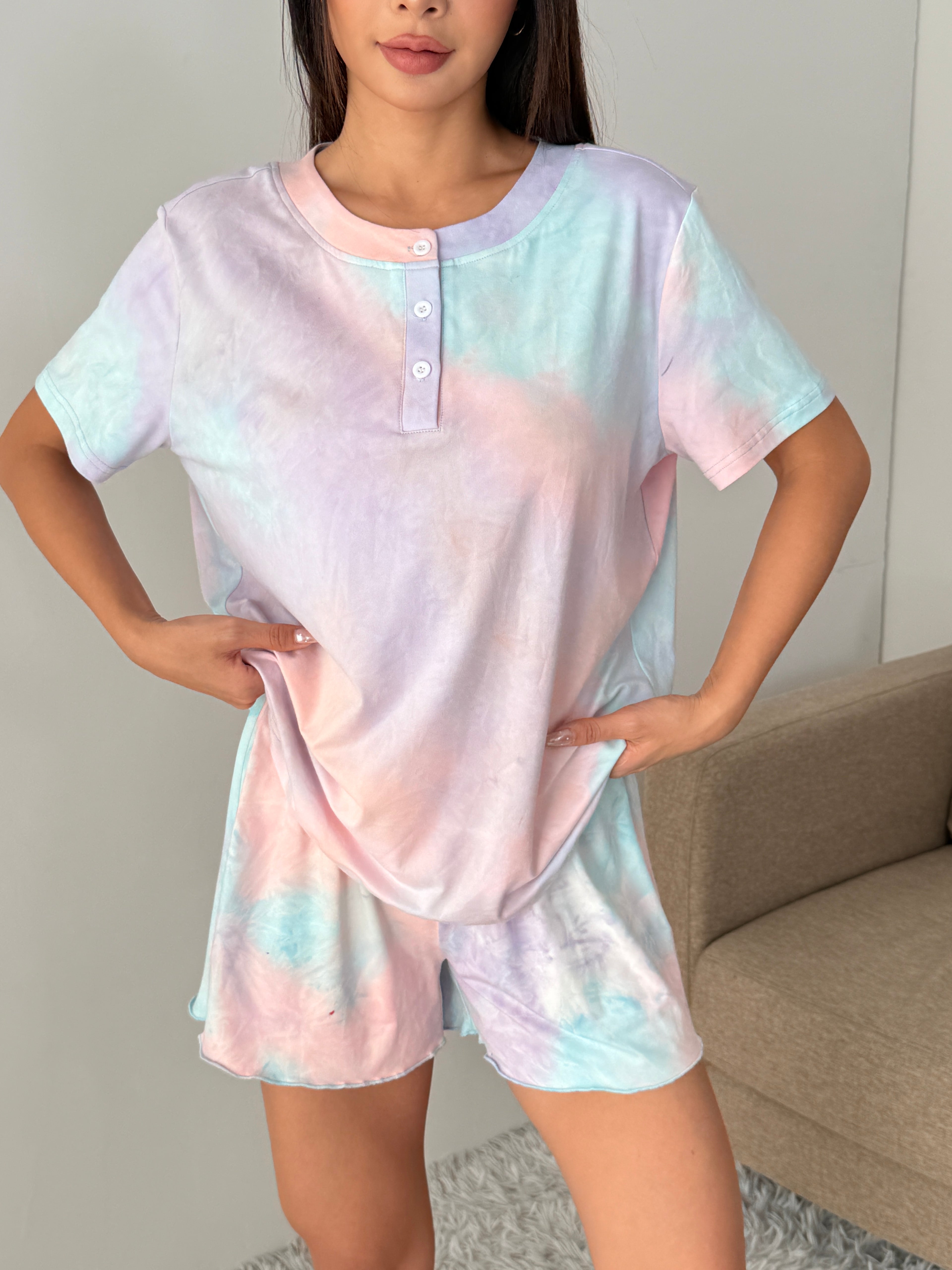 duomuxzs Tie Dye Pajamas Set Womens Loungewear Sleepwear 2 Piece PJ Sets