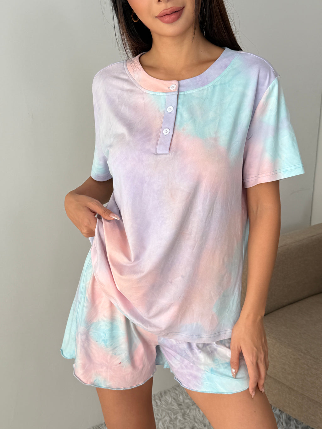 duomuxzs Tie Dye Pajamas Set Womens Loungewear Sleepwear 2 Piece PJ Sets