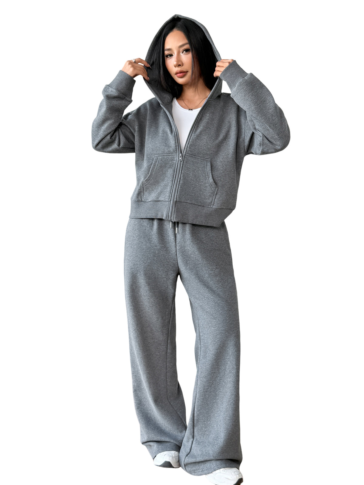 Duomuxzs Women Sweatsuits 2 piece Outfit Zip Up Hoodie Set Lounge Sweatpants Set Wide Leg Pants Matching Tracksuit Sets