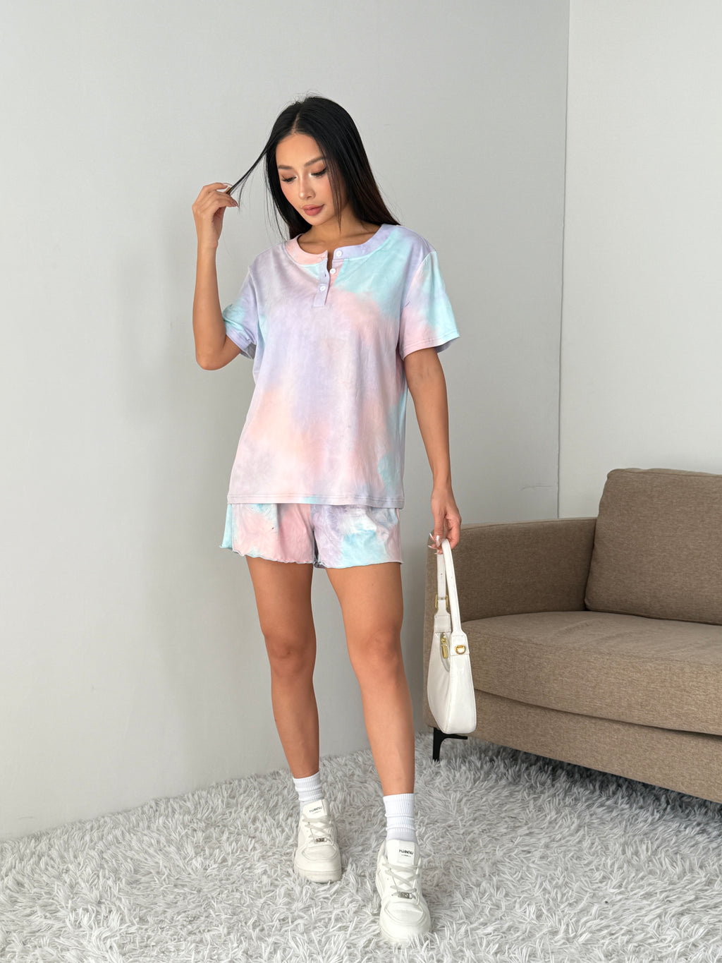 duomuxzs Tie Dye Pajamas Set Womens Loungewear Sleepwear 2 Piece PJ Sets