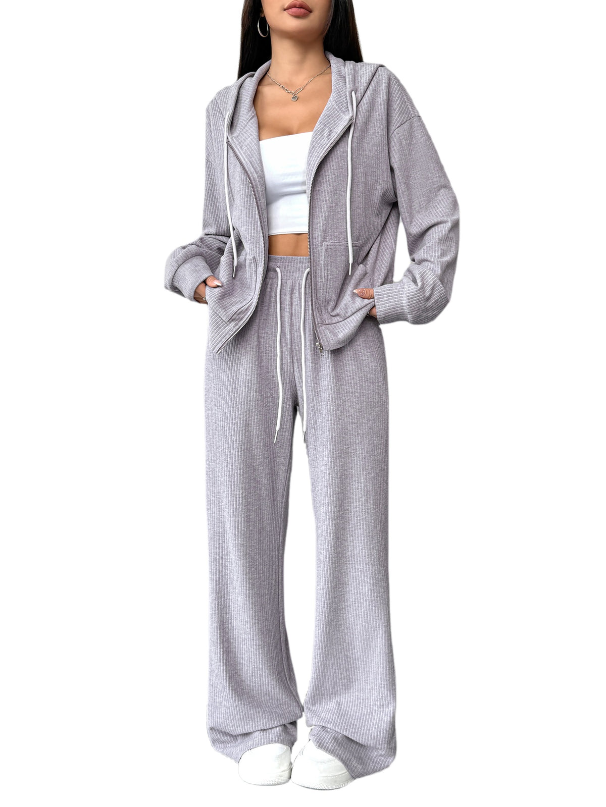 Duomuxzs Women 2 Piece Sets Hoodie Sweatsuits Zip Lounge Travel Tracksuit