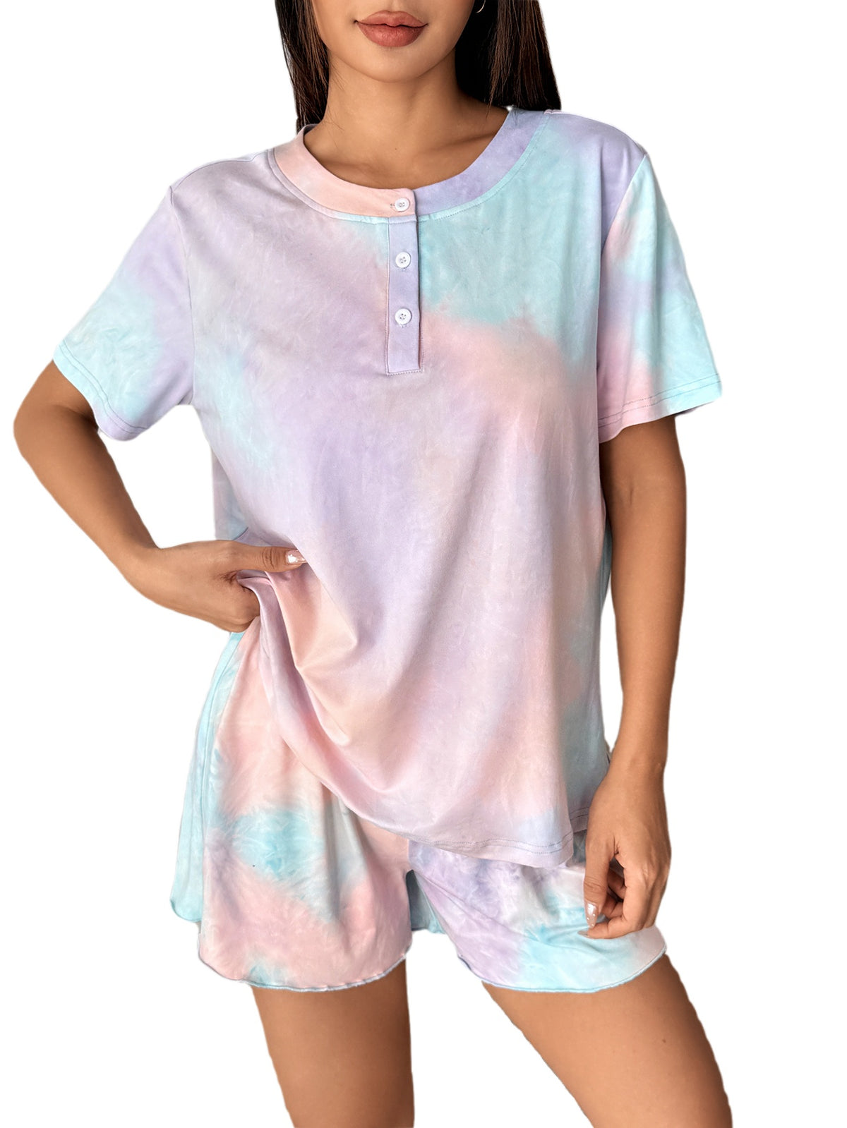 duomuxzs Tie Dye Pajamas Set Womens Loungewear Sleepwear 2 Piece PJ Sets