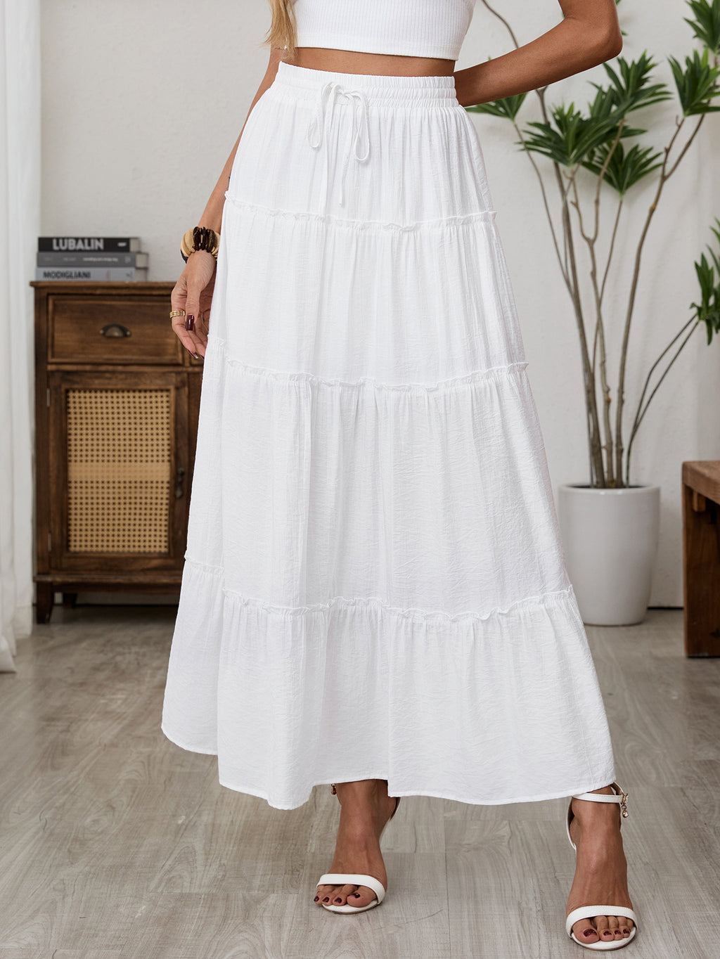 Maxi Skirts for Women, Duomuxzs Elastic High Waist A-Line Tiered Boho Long Flowy Skirts 2026 Summer Dress with Drawstring