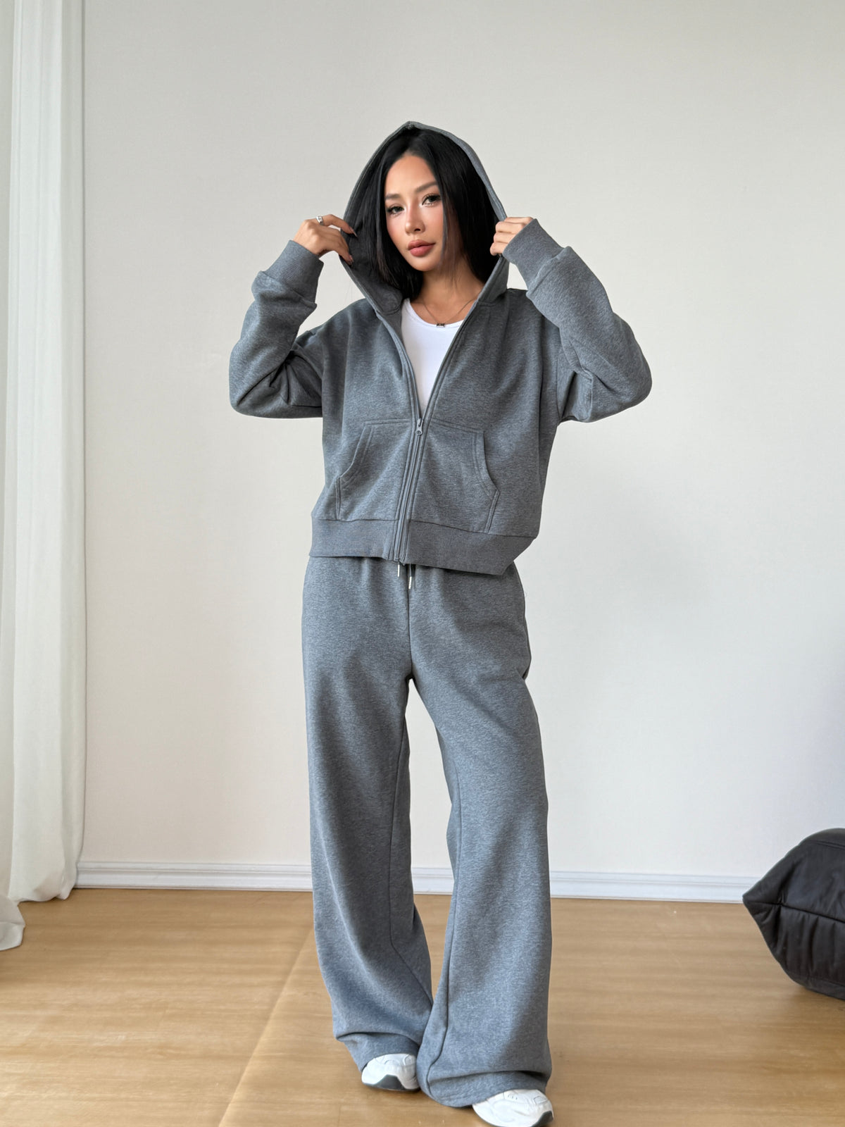 Duomuxzs Women Sweatsuits 2 piece Outfit Zip Up Hoodie Set Lounge Sweatpants Set Wide Leg Pants Matching Tracksuit Sets