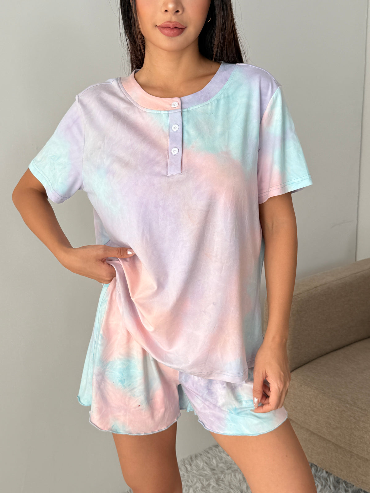 duomuxzs Tie Dye Pajamas Set Womens Loungewear Sleepwear 2 Piece PJ Sets
